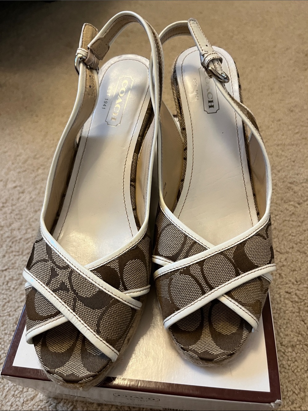 EUC Coach Taupe Signature Canvas Wedge Sandals - Picture 2 of 9